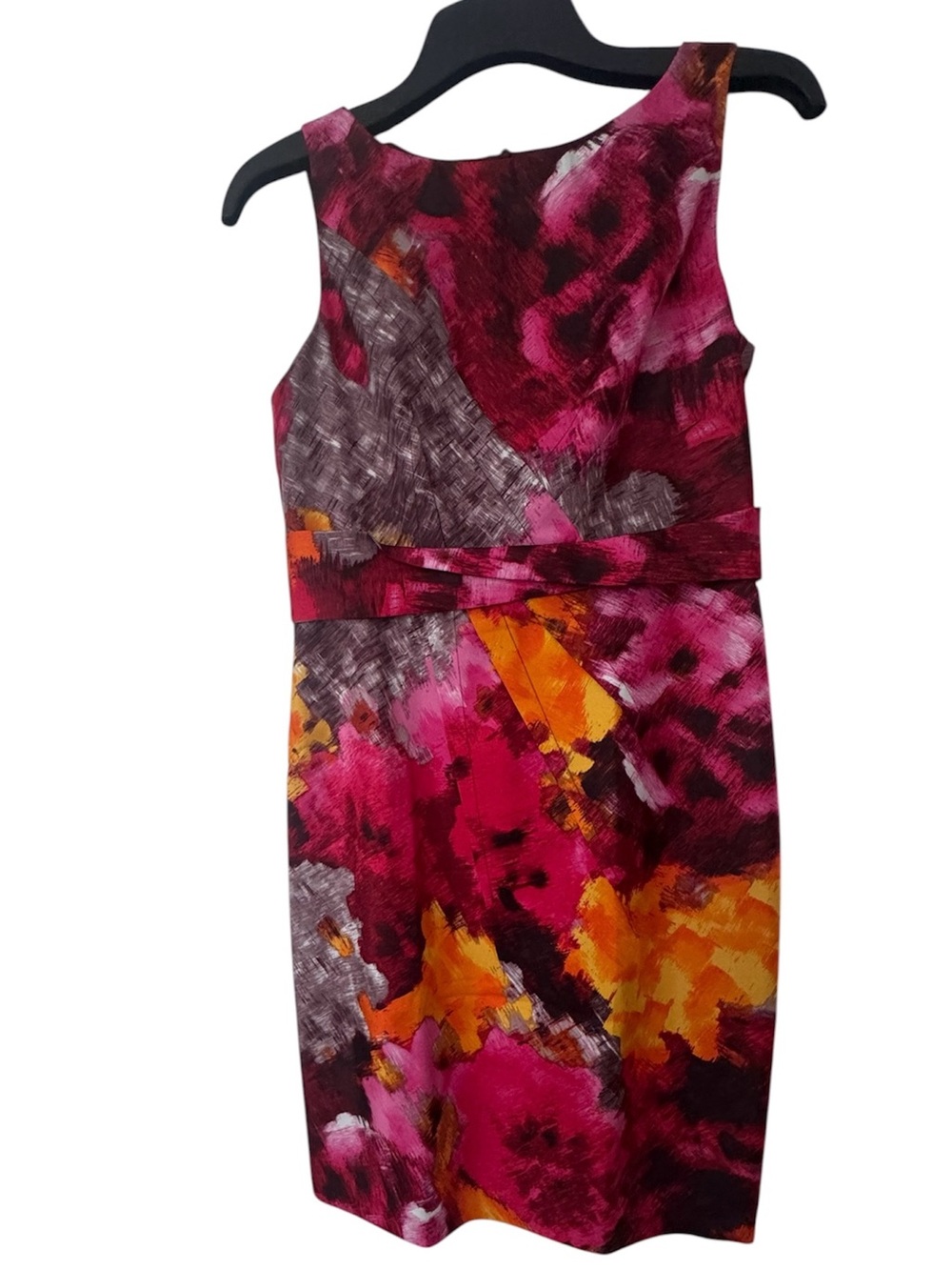 David Meister Fuchsia, Orange & Gray Floral Sheath Midi Dress